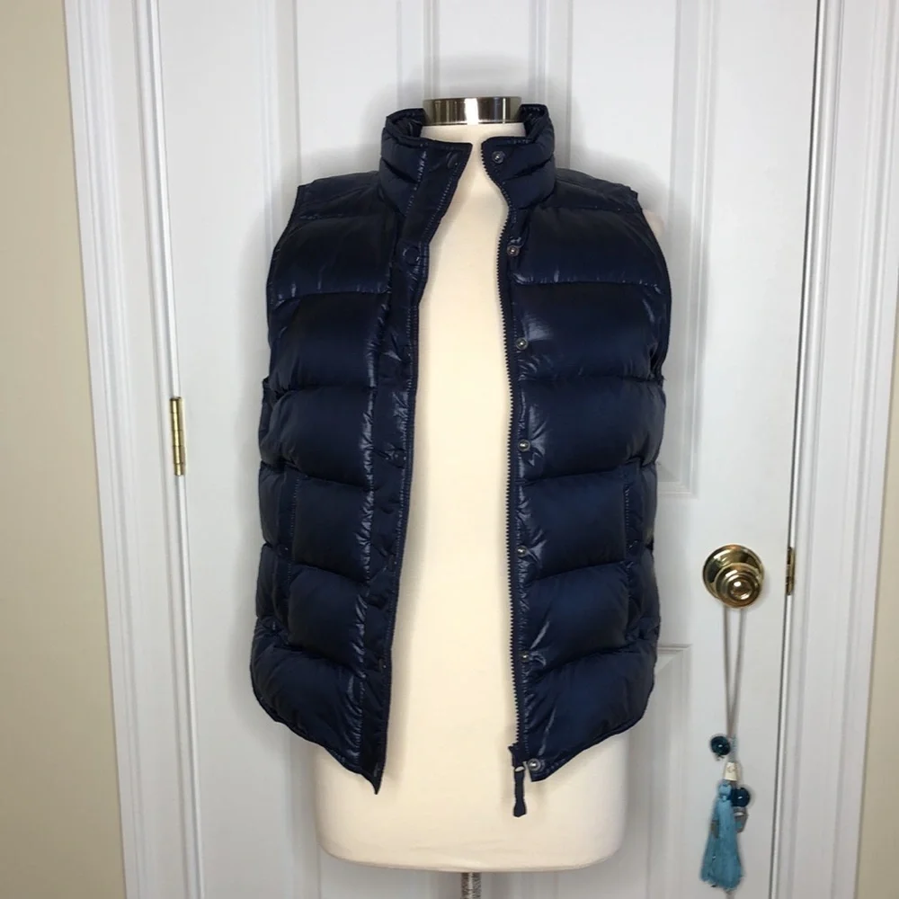 J. Crew Navy Dawn & Feather Filled Puffer Vest Medium